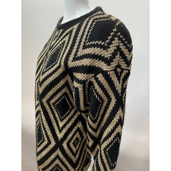 Destinee Vintage Abstract Tunic Sweater  Small Black, Gold Wool Blend - Picture 5 of 16